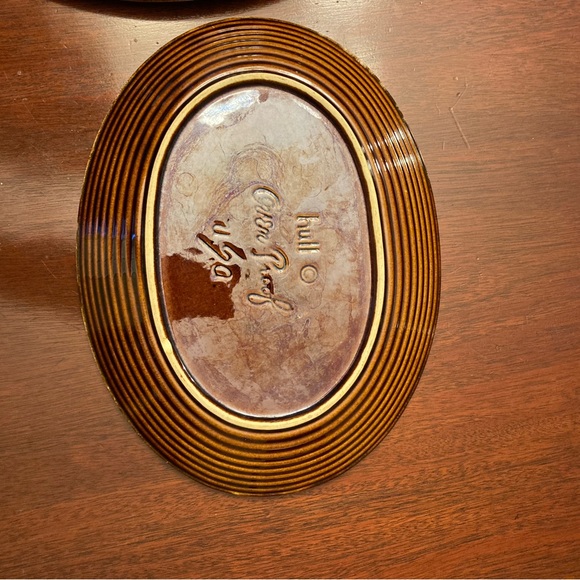 Vintage Hull Pottery Brown Drip Glazed oval serving platters 12” and 14” drip - Picture 6 of 6
